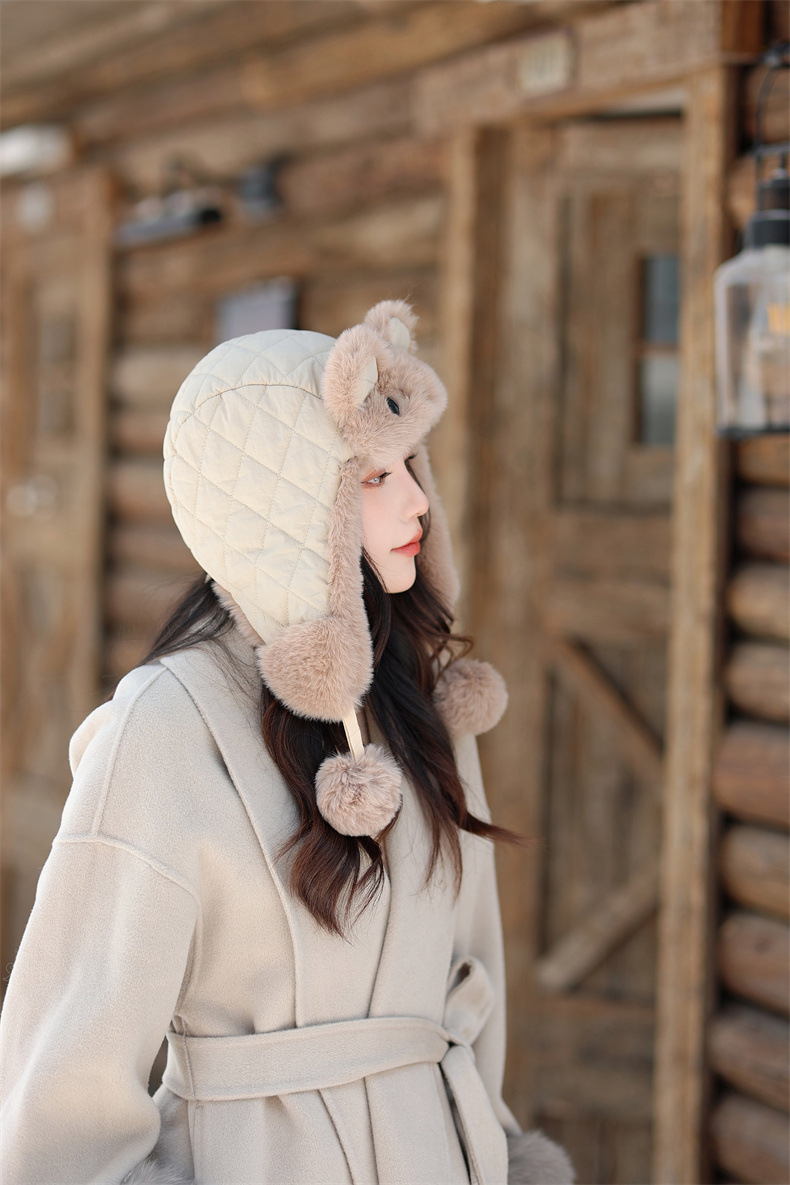 兔耳朵保暖雷锋帽子女士秋冬季加绒厚套头护耳棉帽韩版滑雪骑行帽详情6