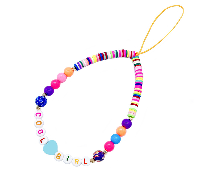 New European and American soft clay mobile phone chain with letter smiling face, soft clay mobile phone lanyard, DIY beaded mobile phone chain pic 3