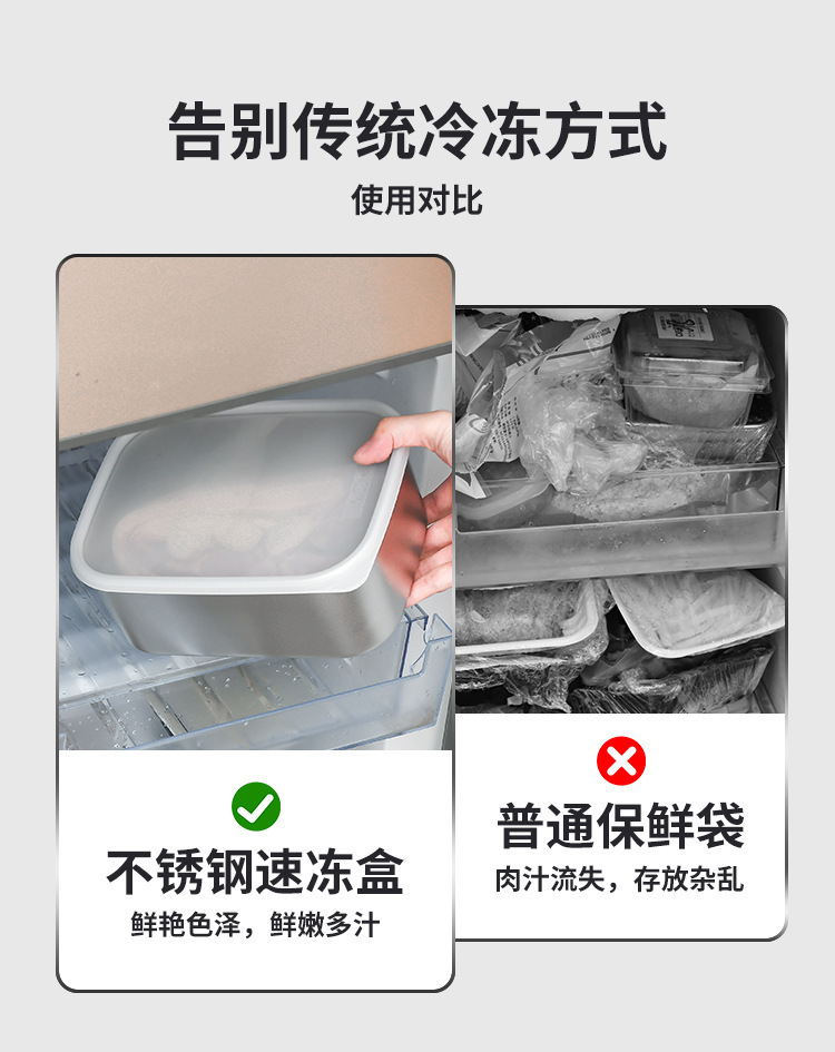 日本不锈钢保鲜盒 304食品级冰箱收纳盒带盖密封冷冻肉类专用盒子详情4