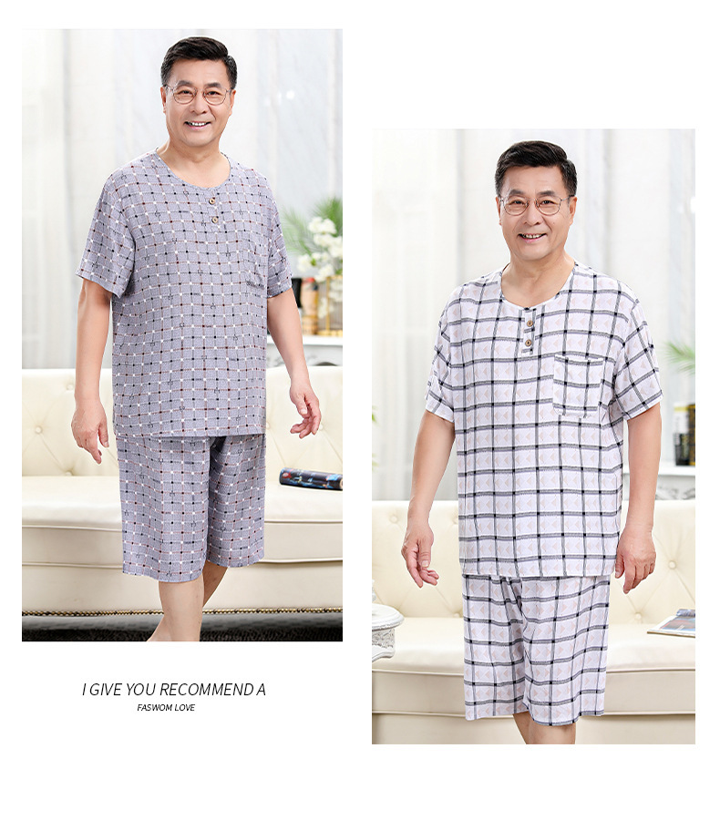 中老年睡衣男士夏天短袖棉绸套装休闲宽松两件套家居服大码可外穿详情16