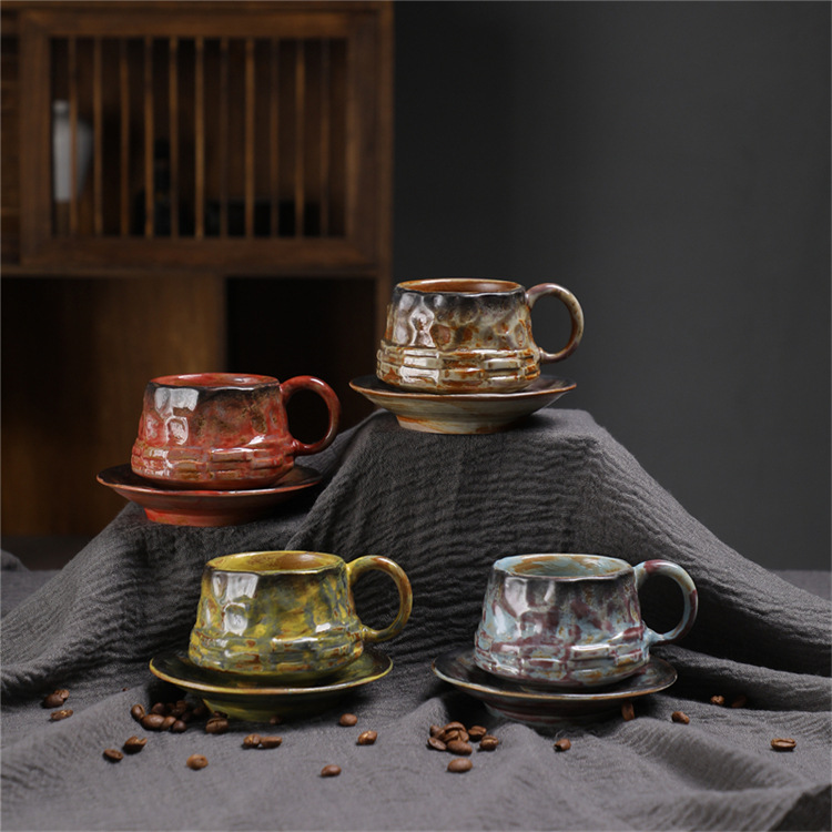 窑变咖啡杯碟套装复古陶瓷杯下午茶卡布奇诺拿铁咖啡杯家用马克杯详情2