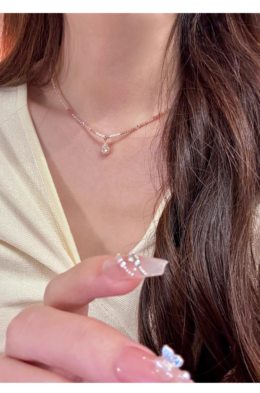 多巴胺项链不掉色女夏季高级感小众水晶锆石串珠吊坠锁骨颈链饰品详情6