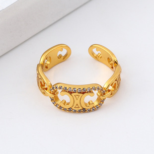 赛家CEL素圈指环女男冷淡风镂空字母戒指欧美百搭镀18K金情侣对戒详情4