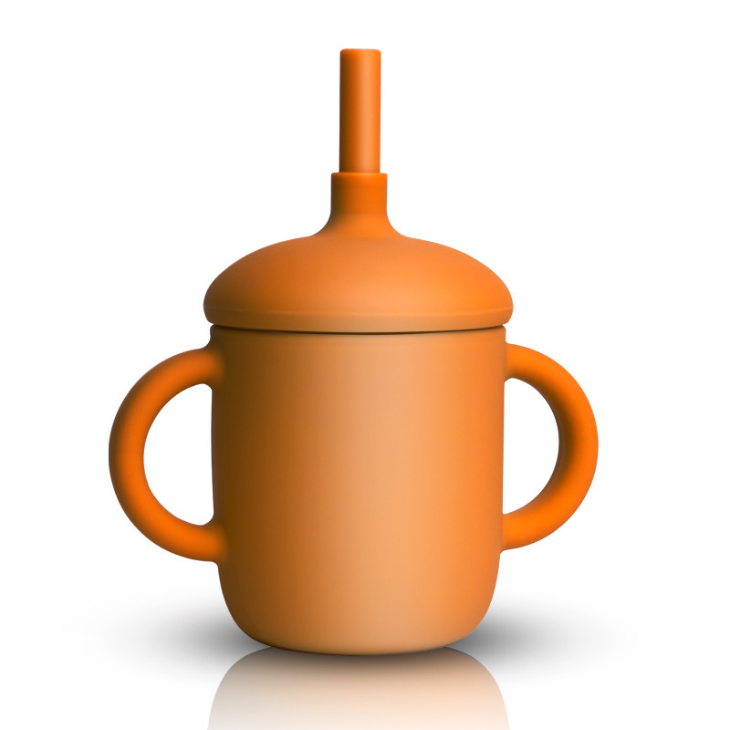 食品级儿童硅胶吸管水杯婴儿防摔双耳硅胶水杯宝宝硅胶学饮杯详情8