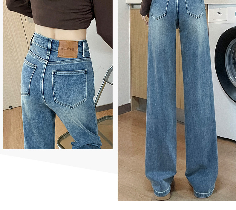 Straight-leg jeans for women in the spring and autumn of 2025, high-waisted light blue narrow style, slimming wide-leg pants, height-enhancing pants pic 8