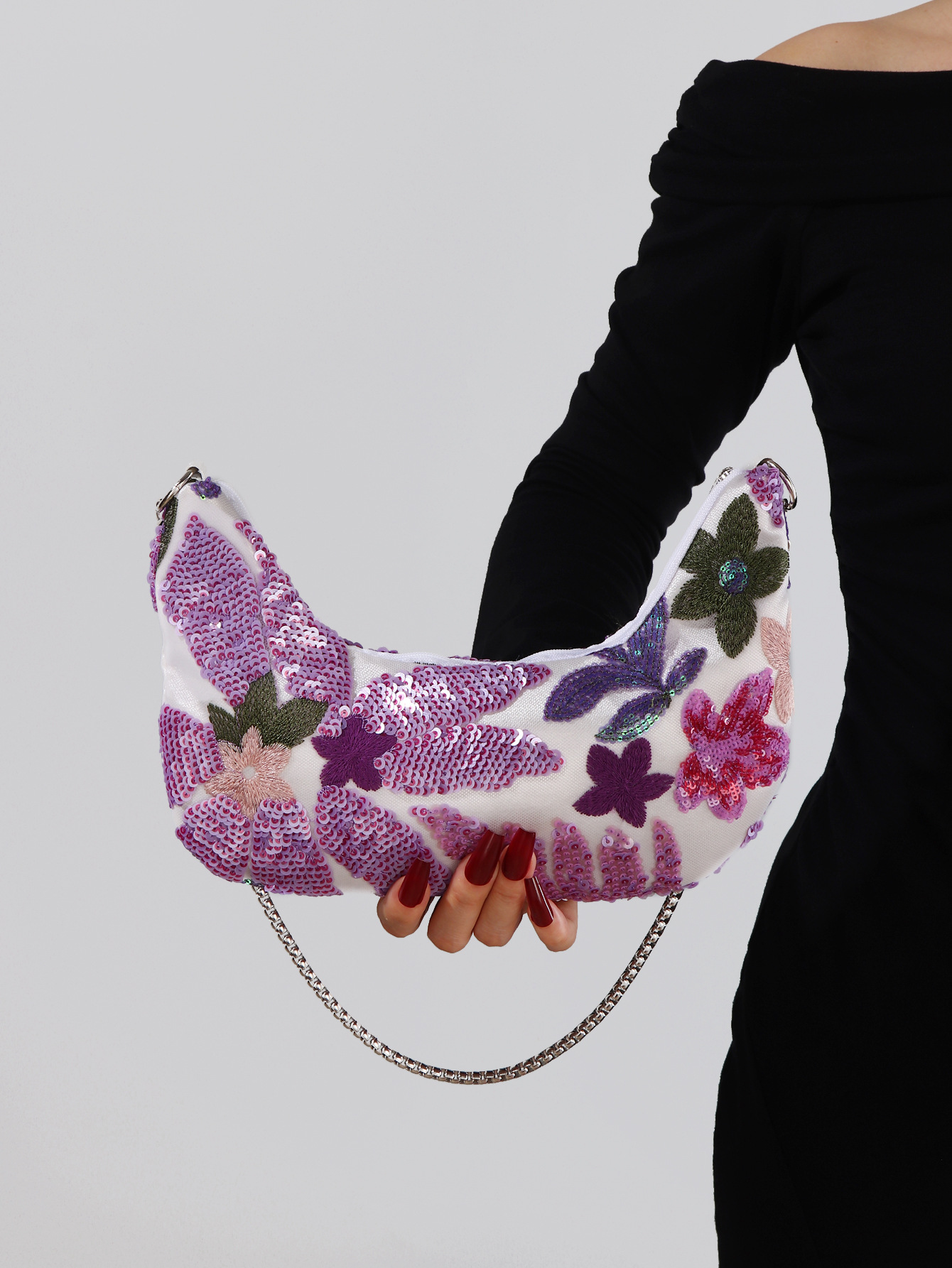 跨境新款亮片刺绣花卉晚宴包单肩包优雅女包时欧美尚潮流斜挎包包详情4