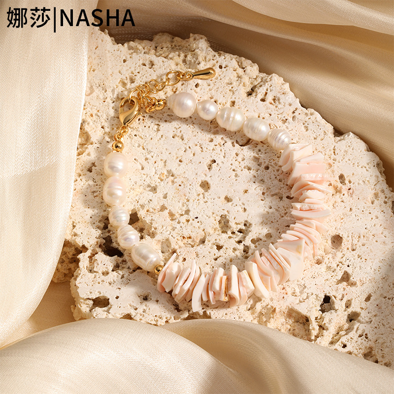 娜莎欧美跨境爆款彩色贝壳手链项链沙滩不规则碎贝壳男女士颈链详情11