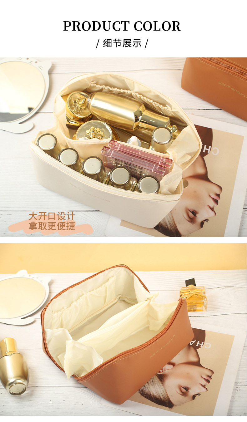 Wholesale of portable large-capacity PU hand-held toiletry bags, travel storage bags, ins internet-famous organ pillows and makeup bags pic 6