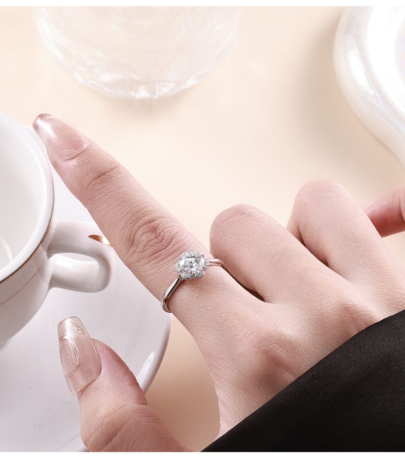 Zhuoheng Select S925 pure silver Moissanite 1-carat ring for women, imitation diamond ring, live broadcast Open ring, Love bouquet personalized ring pic 4