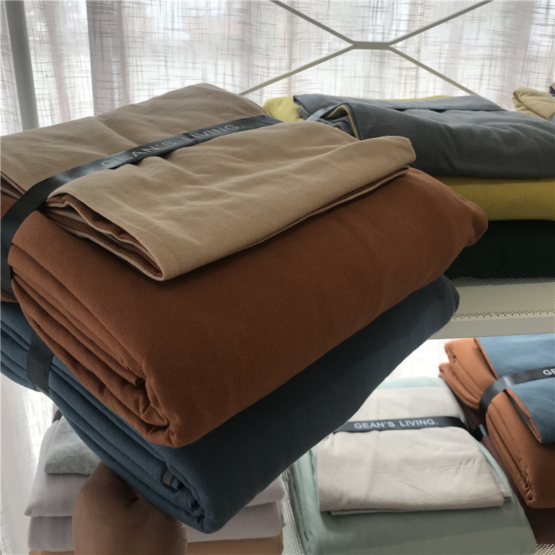 ins Japanese-style solid color all-cotton knitted cotton four-piece set, skin-friendly nude sleeping plain double-layer Indian cotton bed sheet pic 153