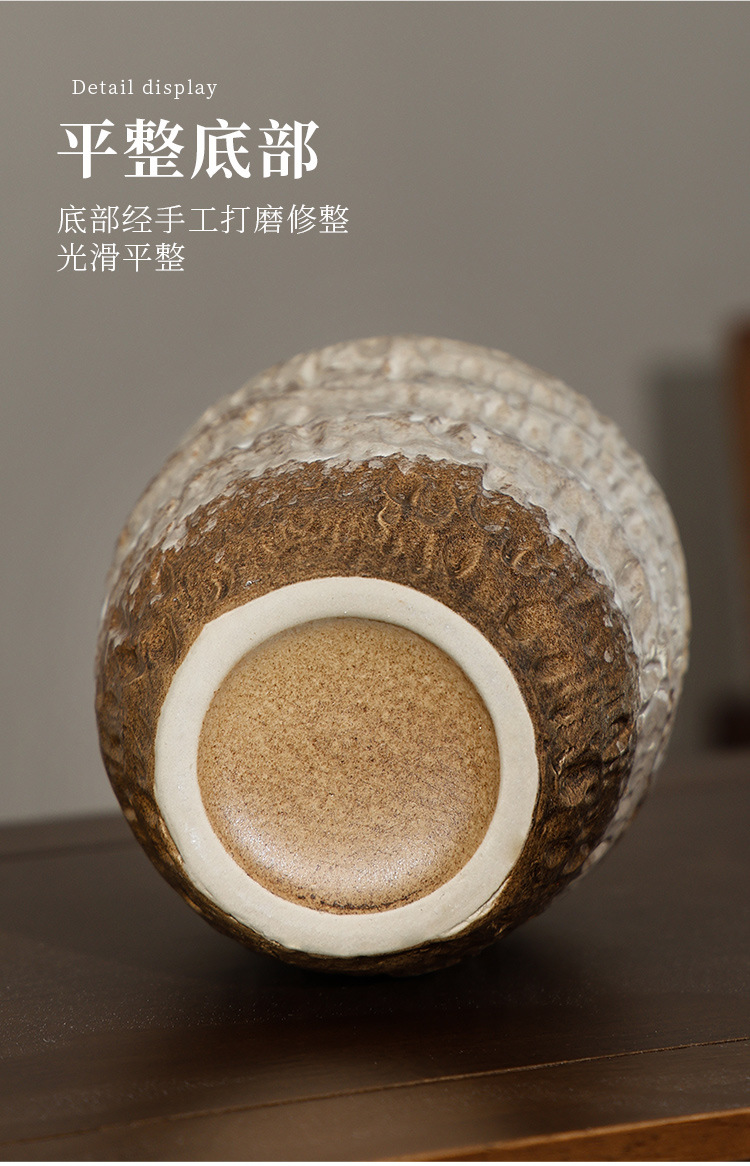 2026 European retro style ceramic vase, wabi-sabi style living room high-end feel, coarse earthenware jar, simple dried flower arrangement, flower vases and ornaments pic 9