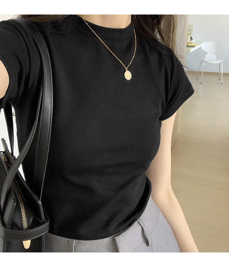 美式纯色正肩短袖t恤女2025ins潮牌辣妹圆领叠穿打底体恤修身显瘦详情29