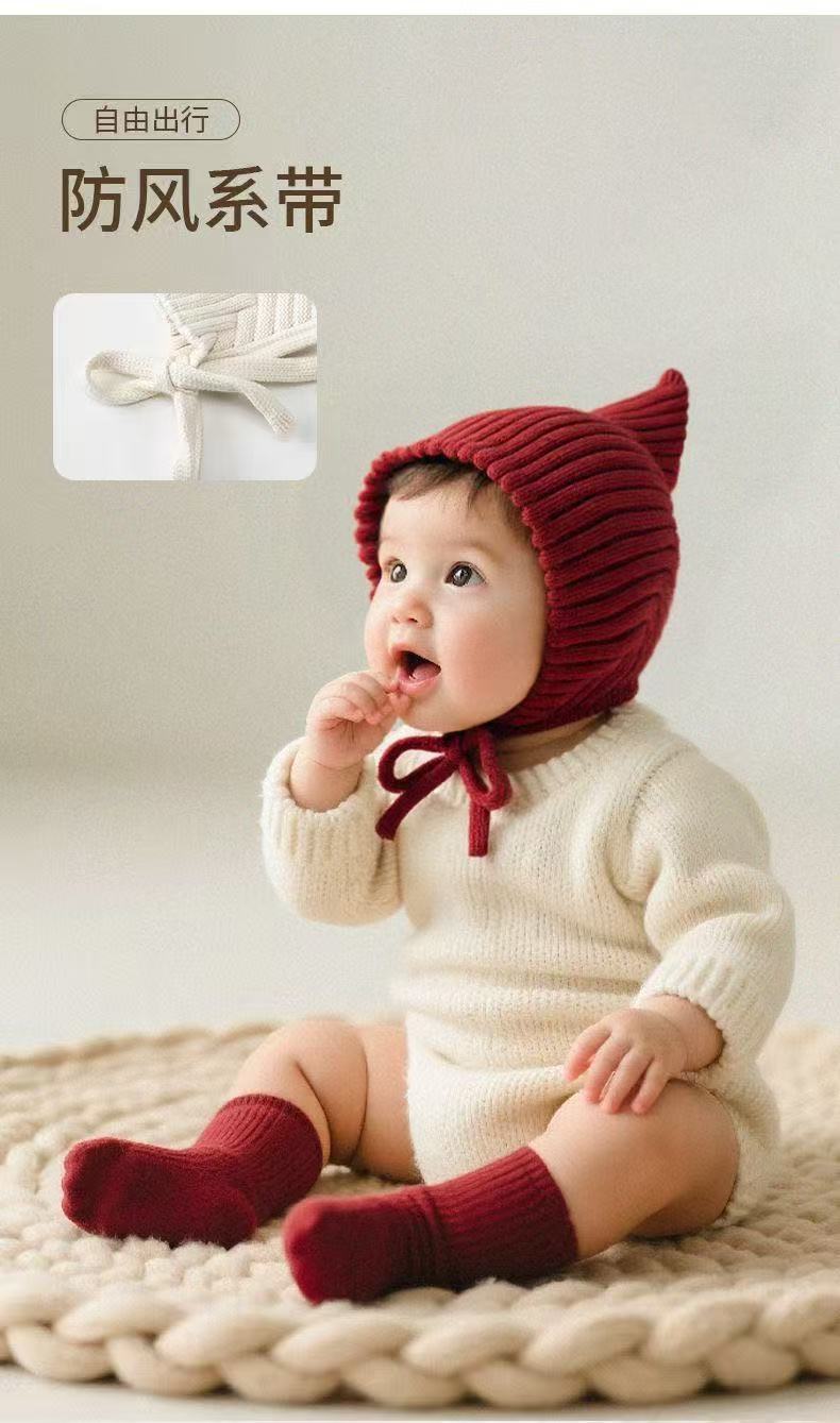 宝宝套头帽外出可爱超萌针织帽儿童百搭毛线尖尖帽婴儿保暖护耳帽详情1