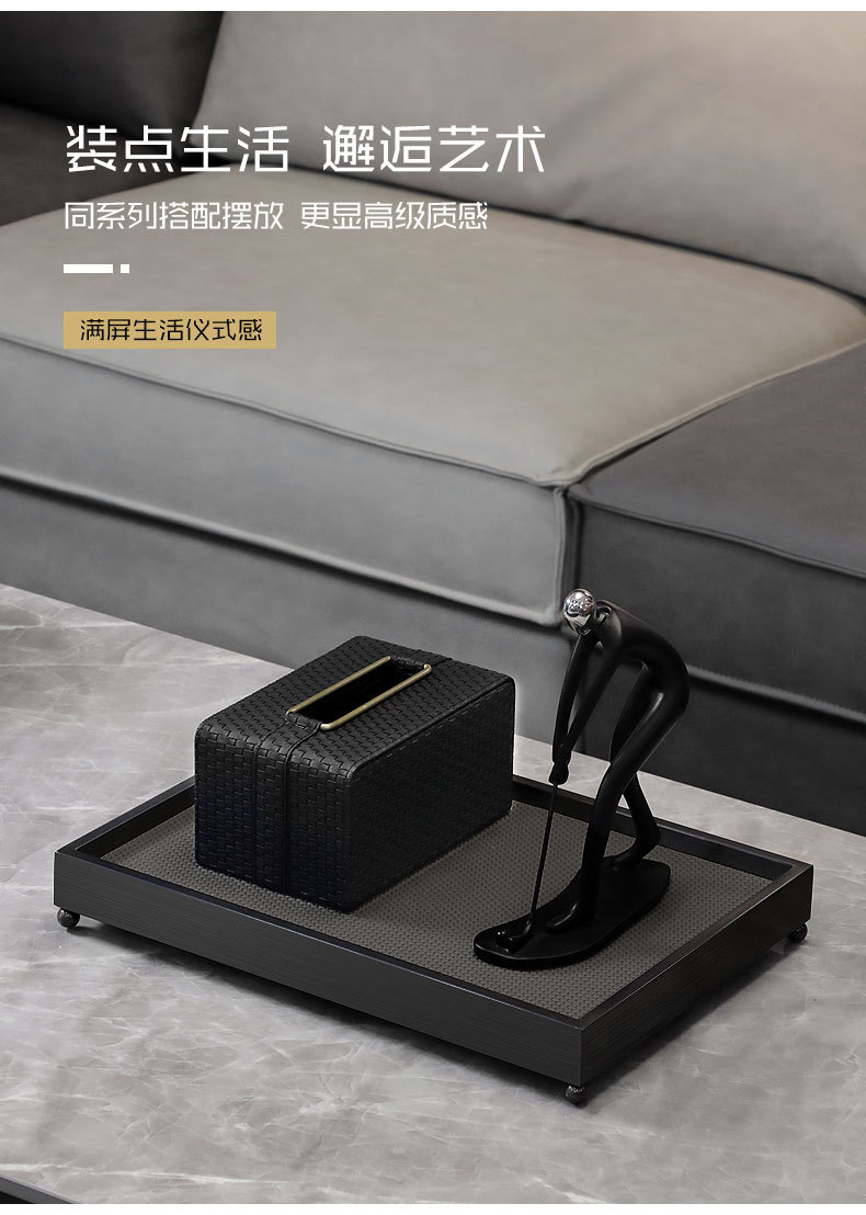 Italian simple and high-end leather tray, home decoration storage tray, round aromatherapy display tray, metal lacquered tray pic 10