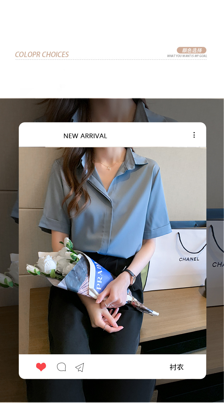 Real photos of in-stock 2025 summer new chiffon shirt for women, short-sleeved, simple and elegant office lady shirt and top for women pic 2