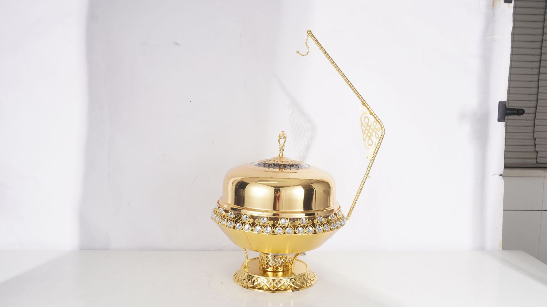 Hotel Restaurant Golden Luxury diamond-encrusted hook Stainless steel Buffet stove Hanging Chafing Dish pic 7
