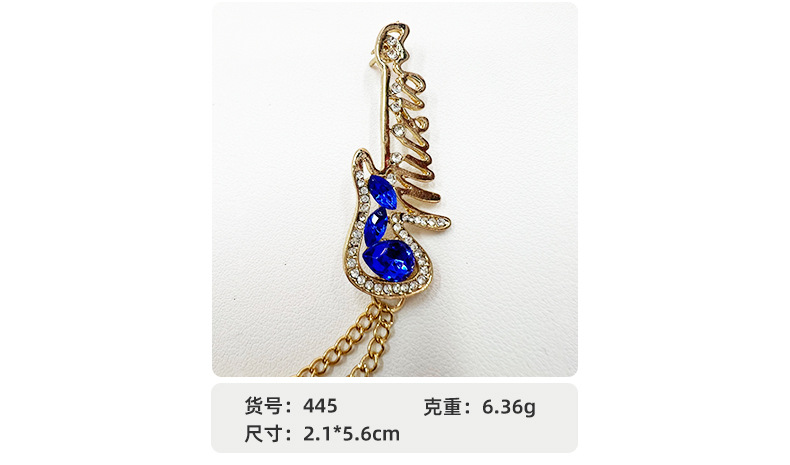 设计感个性吉他乐器链条胸针ins高级质感镶钻蓝宝石合金胸针衣饰详情3