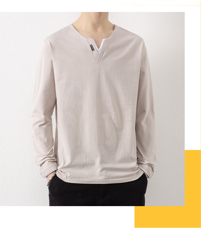 Two V-neck long-sleeved T-shirts for men, a thin spring and autumn top, pure cotton outerwear, a long Johns, a sweatshirt, and a casual base layer pic 13