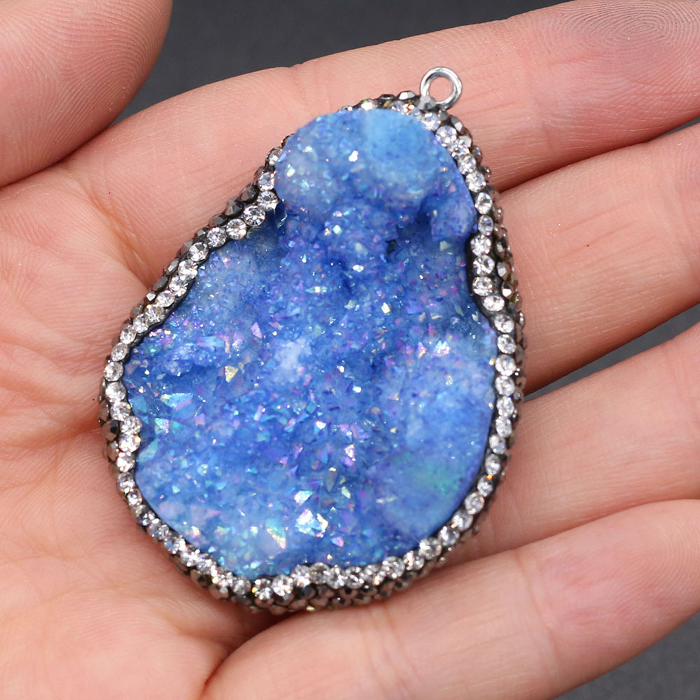 Natural semi-precious stone irregularly shaped agate crystal bud diamond-encrusted edge pendant DIY jewelry accessory, handcrafted wholesale pic 8