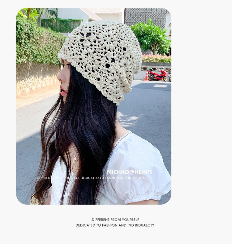 Japanese-style hand-woven headband hats for women, thin, hollowed-out woolen hats, retro and artistic knitted hats, Dui Dui hats pic 15
