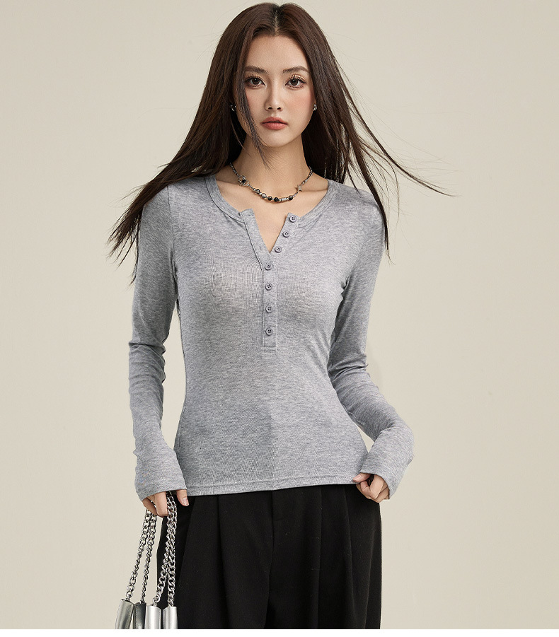 辣妹羊毛潮牌亨利衫修身长袖t恤女2025春季新款紧身上衣打底内搭详情5