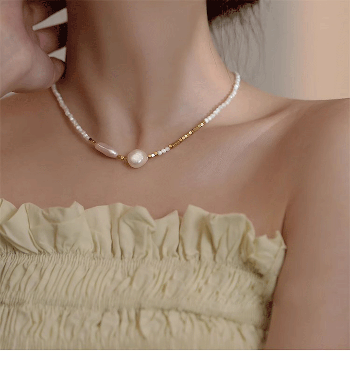 巴洛克异形淡水珍珠项链女气质网红母贝拼接锁骨链串珠贝壳颈链详情5