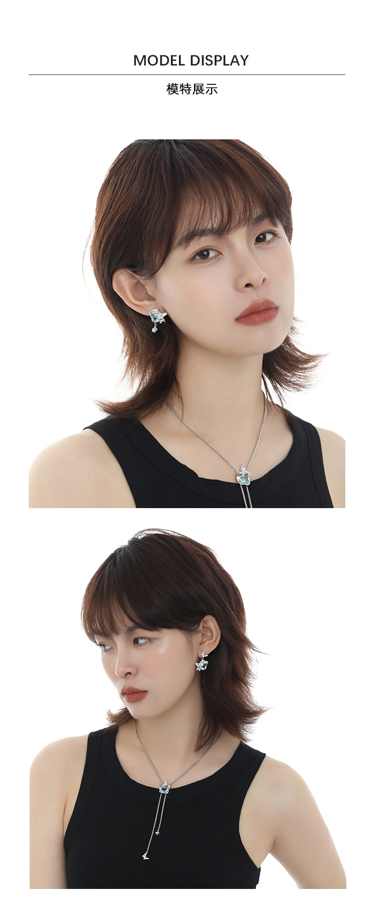 Original design blue gemstone butterfly series: Unique, fashionable, versatile, sweet and cool style necklace, bracelet, earrings and ring for women pic 6