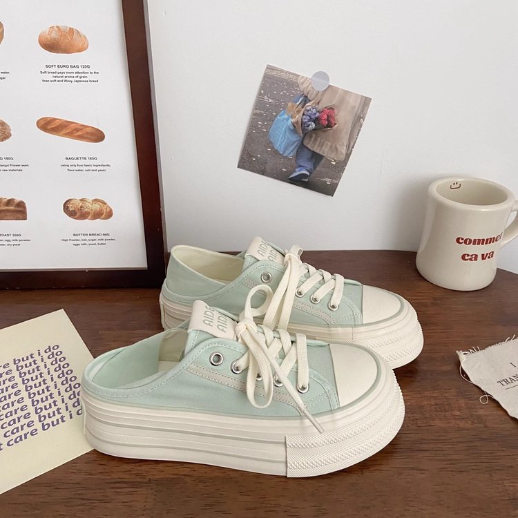 高颜两穿半拖帆布鞋女薄款夏季新款chic小众一脚蹬韩版厚底小白鞋详情10