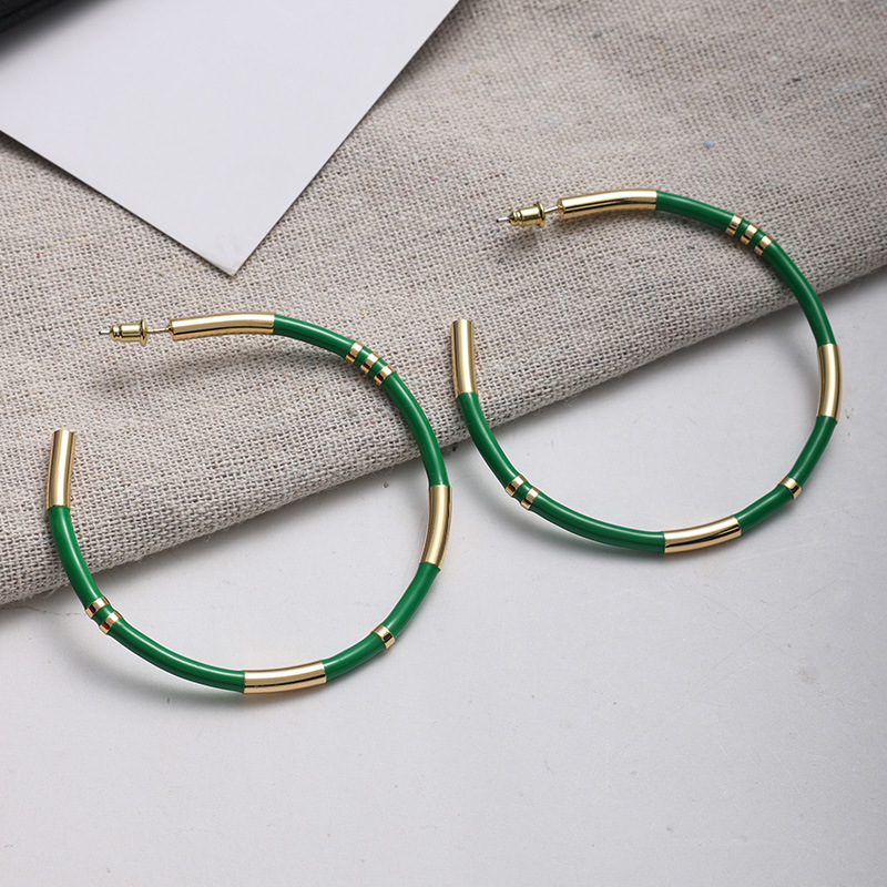 C形珐琅圈圈拼接耳环女法式轻奢小众设计感复古气质银针撞色耳圈详情3