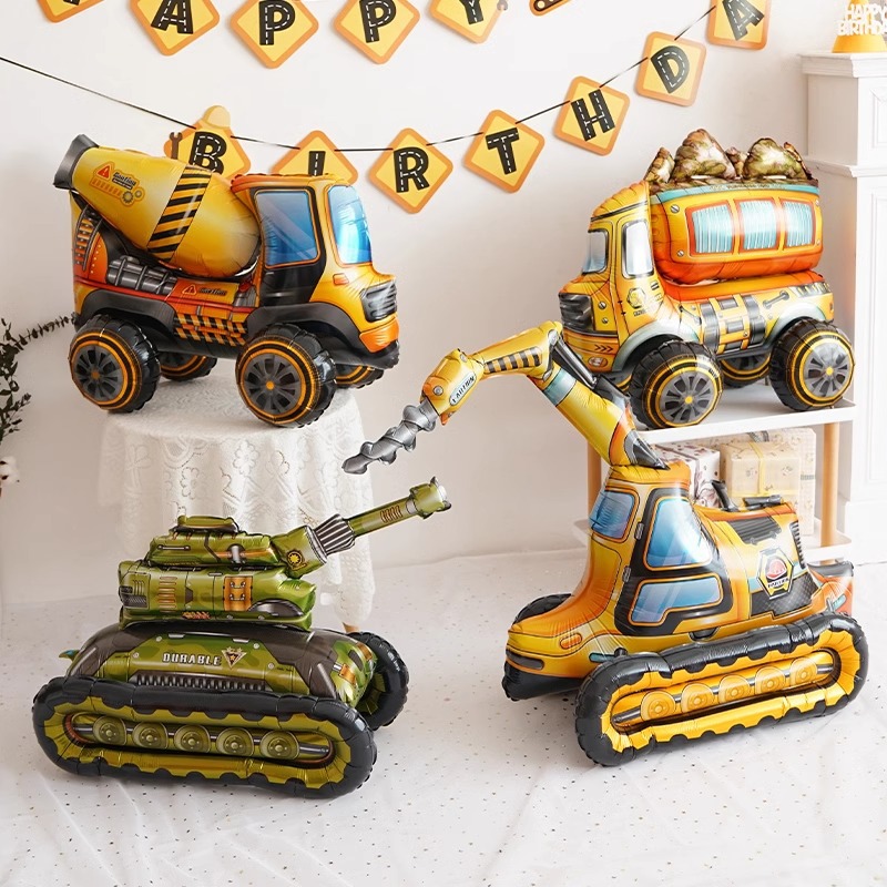 大号3D拼接组装挖掘机车铝膜气球 儿童男孩生日主题派对布置装饰详情2