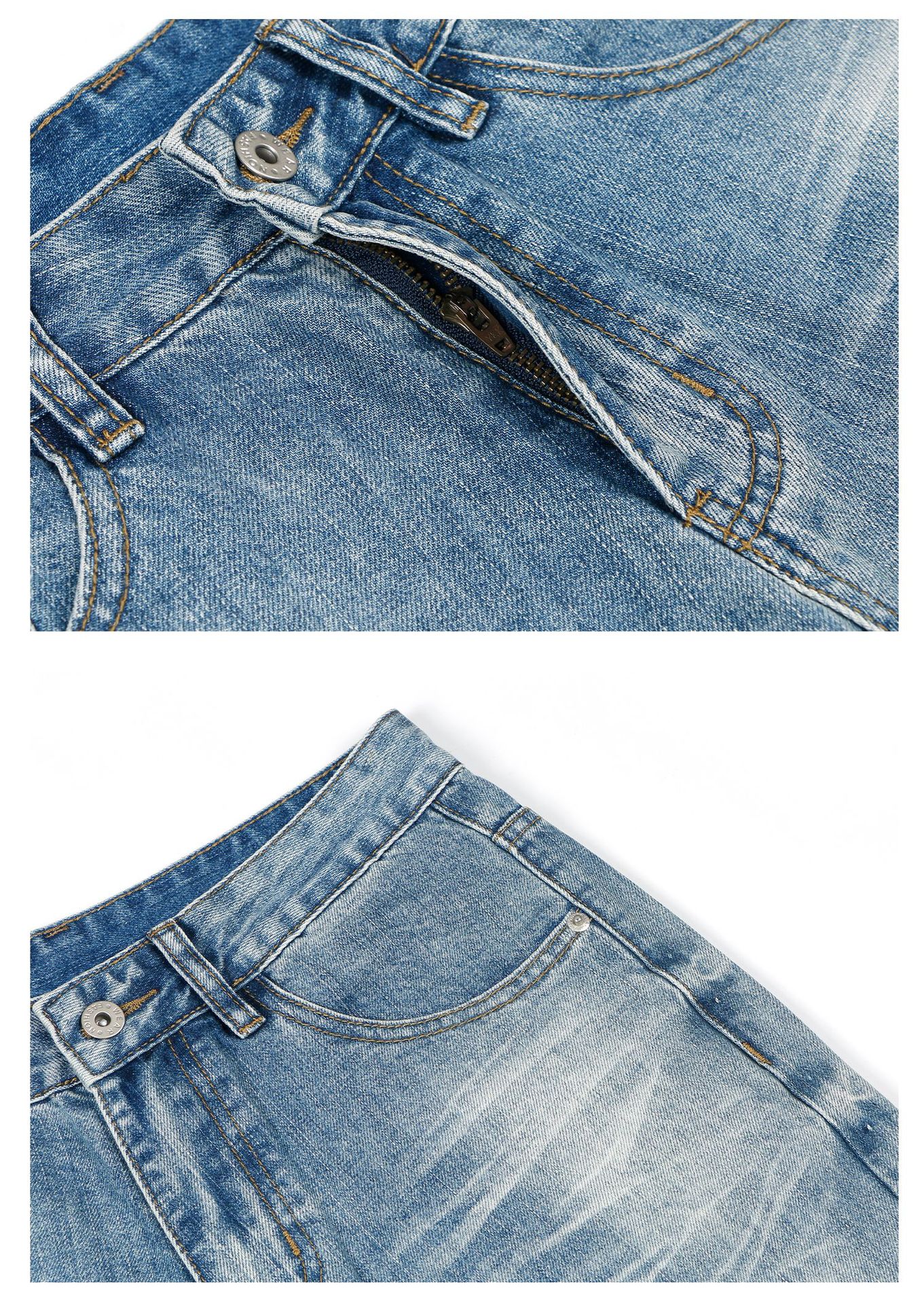 American retro washed cat whiskers clean fit straight wide-leg casual versatile jeans, trendy high street loose pic 4