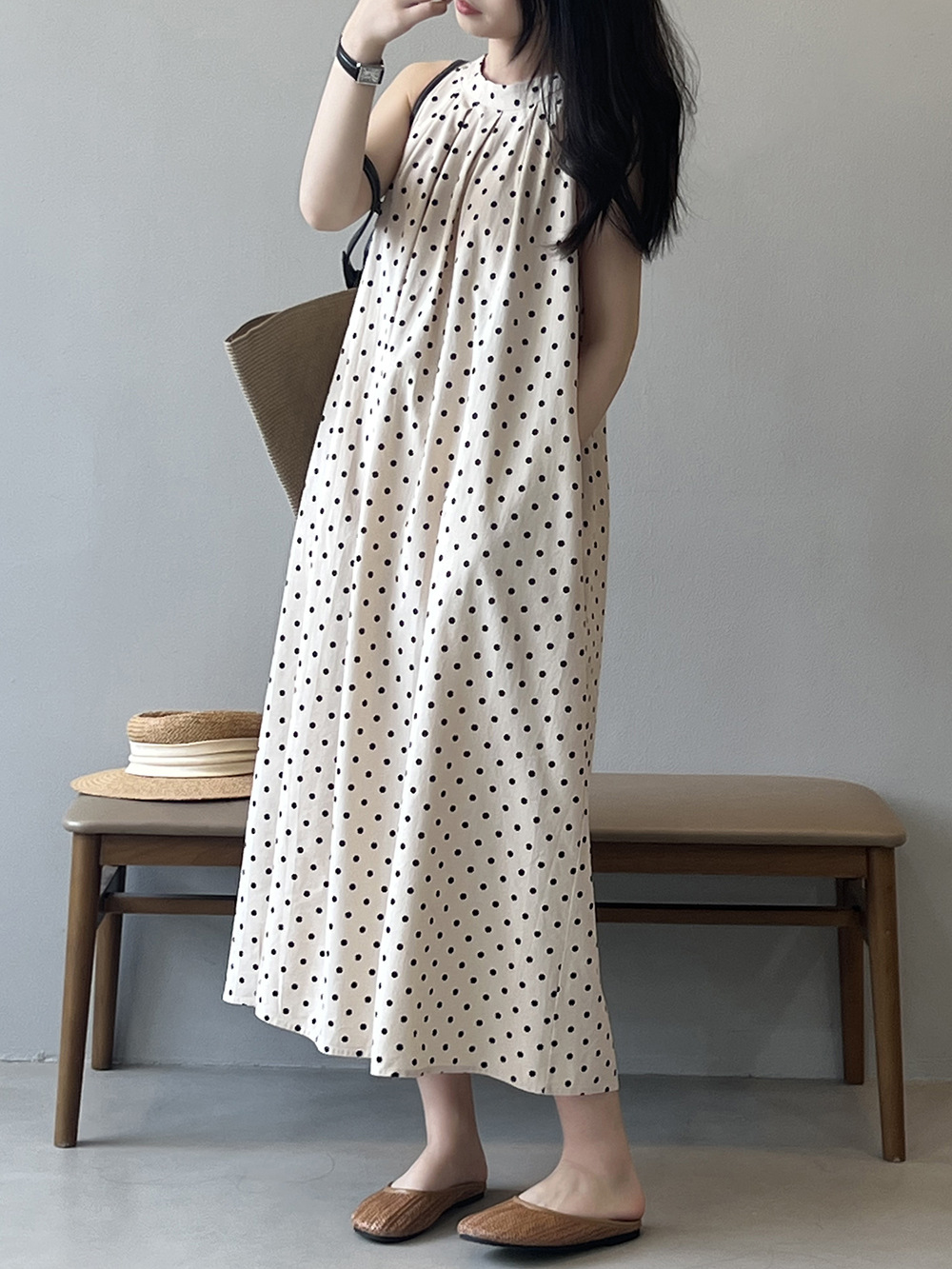 言双 波点无袖连衣裙2024夏季新款韩系圆领a字气质背心裙82016 pic 25