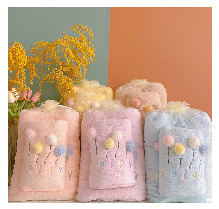 【 Chi Jia 】 Coral Velvet Towel, Bath Towel, mother and child set towel, Cute Dandelion towel, home bath towel, beach pic 13