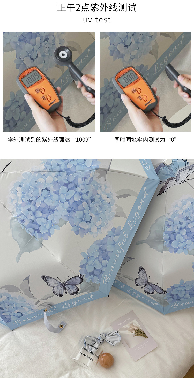 蓝色绣球花图案长柄伞色丁24骨雨伞定制一次性雨伞详情5