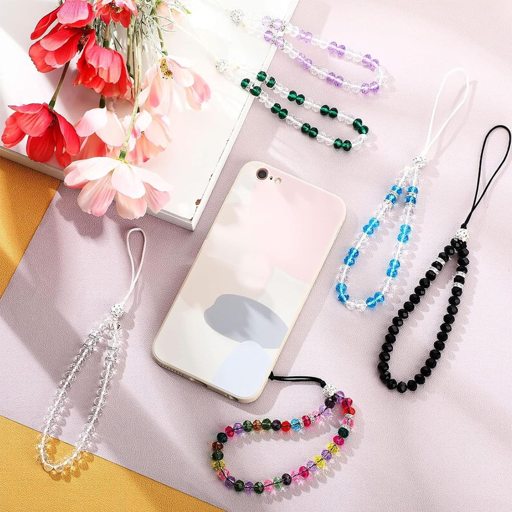 欧美跨境水晶手机挂绳串珠手机链耳机包包挂饰闪亮腕带短手腕珠链详情1