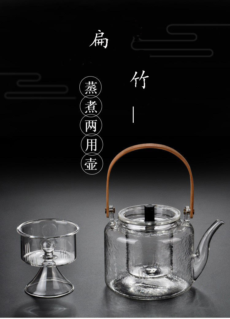 高硼硅玻璃日式锤纹茶壶明火竹把提梁壶煮茶壶泡茶壶家用茶具套装详情2