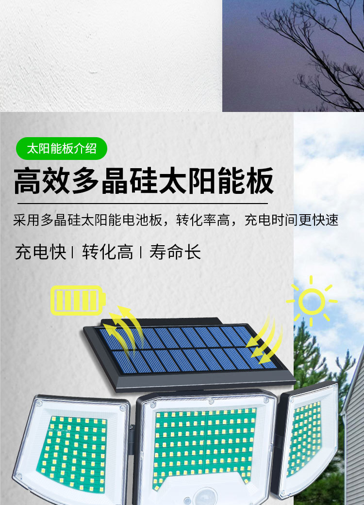 2026跨境新款太阳能灯 人体感应壁灯 庭院户外围墙灯防水照明路灯详情3