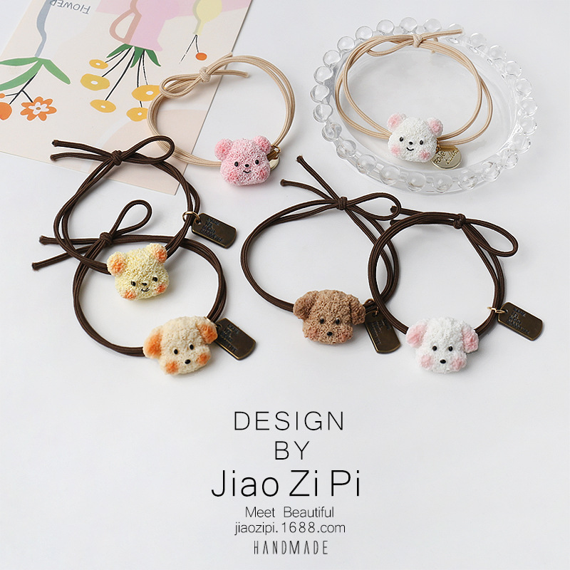 Simple and cute puppy hair tie, animal girlish heart, high ponytail, hair band, sweet hair band, cartoon hair tie and hair accessory pic 1