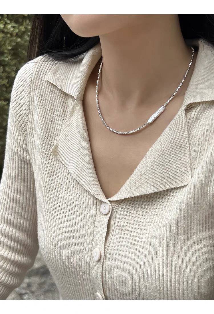 巴洛克异形淡水珍珠小银条珍珠项链镀银碎银子轻奢气质时尚锁骨链详情11