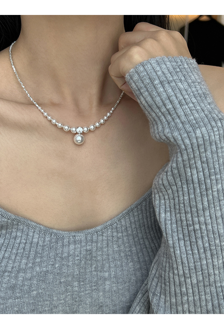 新中式碎银子王妃施家强光珍珠S925纯银渐变项链设计高级感锁骨链详情15