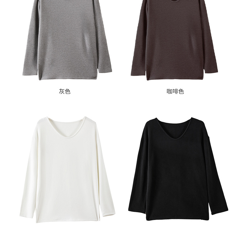 德绒百搭纯色宽松版休闲V领长袖t恤女式慵懒风秋冬季加绒加厚上衣详情9