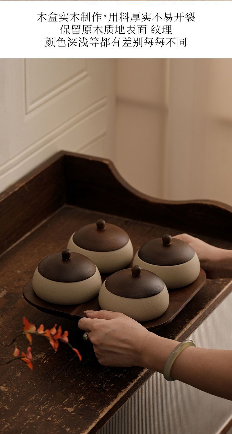 复古风实木果盘家用高颜值客厅茶室接待点心小吃盘粗陶碗中古风详情7
