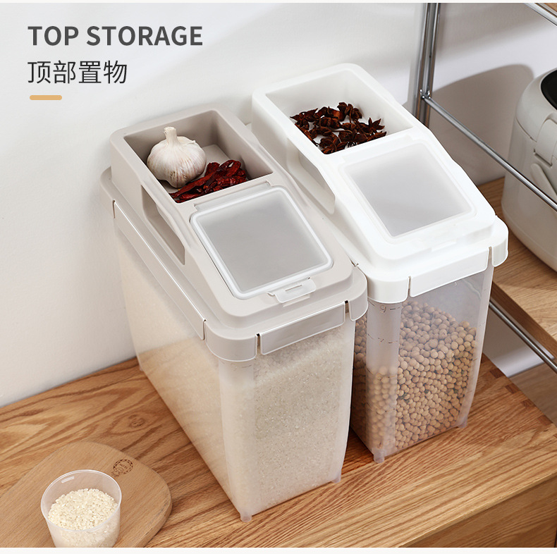 Japanese-style plastic rice bucket, 20 jin moisture-proof transparent rice storage box, household kitchen rice container, flour and grain bucket, preservation box pic 15