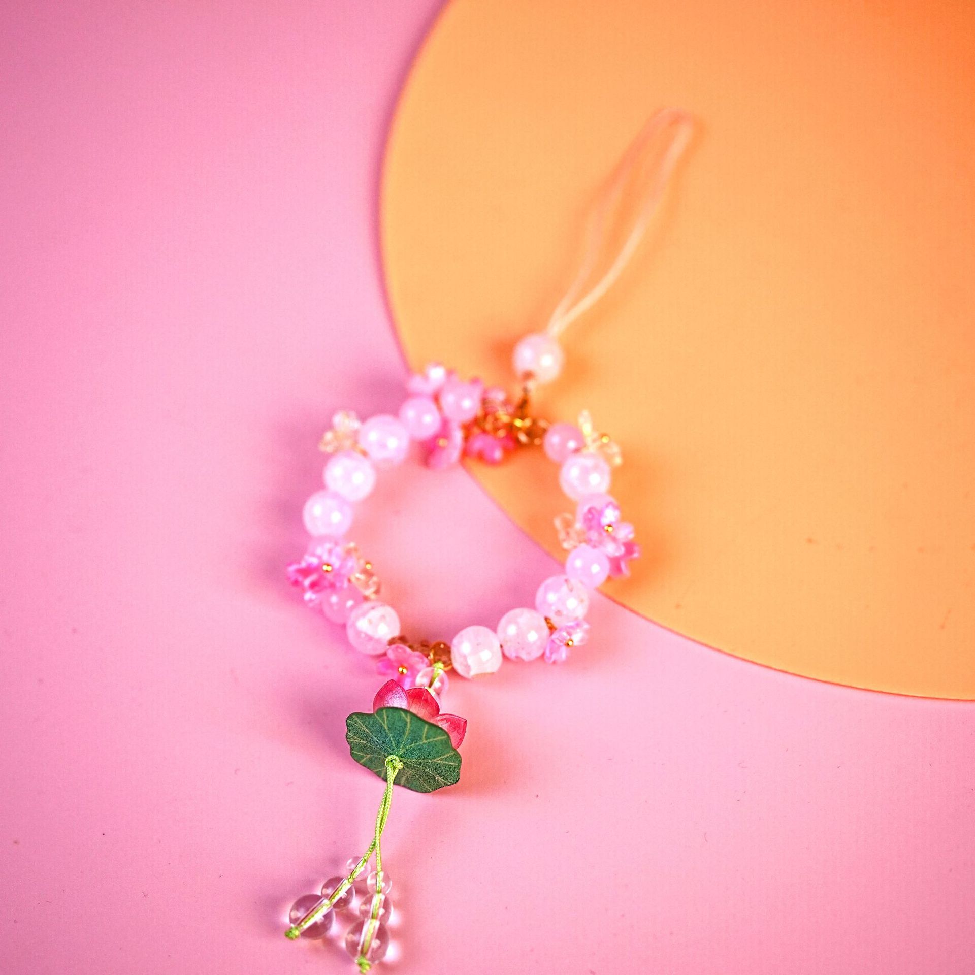 新款原创好运连连粉荷花汽车内饰挂件复古轻奢粉水晶琉璃饰品配件详情3