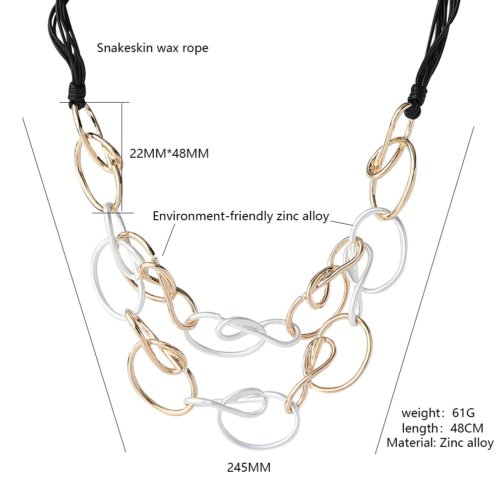 跨境专供欧美外贸爆款合金锁骨链时尚圆环饰品复古简约双层短项链详情5