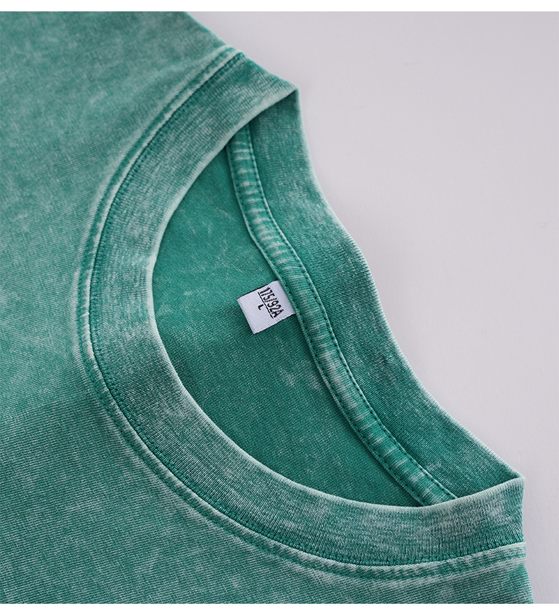 男士T恤230克酸洗炒雪花宽松做旧复古水洗短袖男纯棉t恤落肩欧码详情25