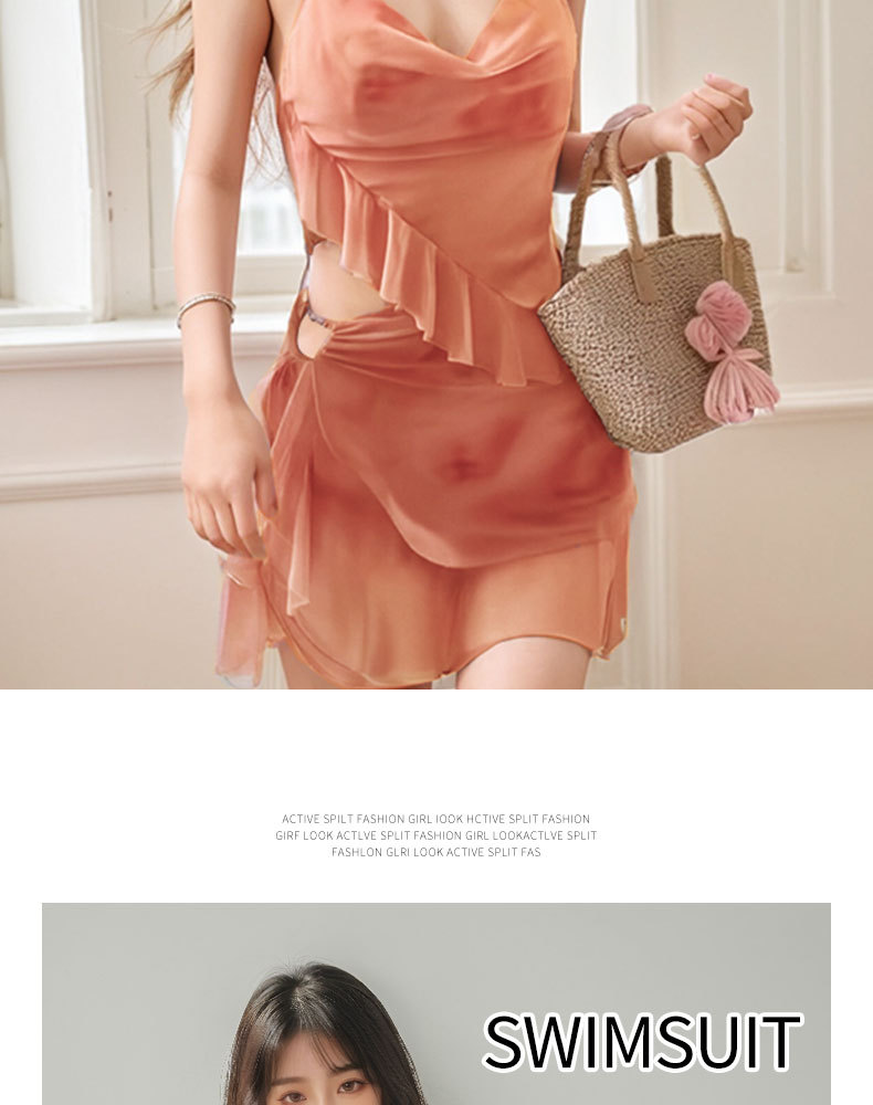 Best-selling bikini swimsuit three-piece set, mesh small chest, gathering to hide flesh and look slim, pure and elegant, high-end style, two-piece swimsuit 125073 pic 8