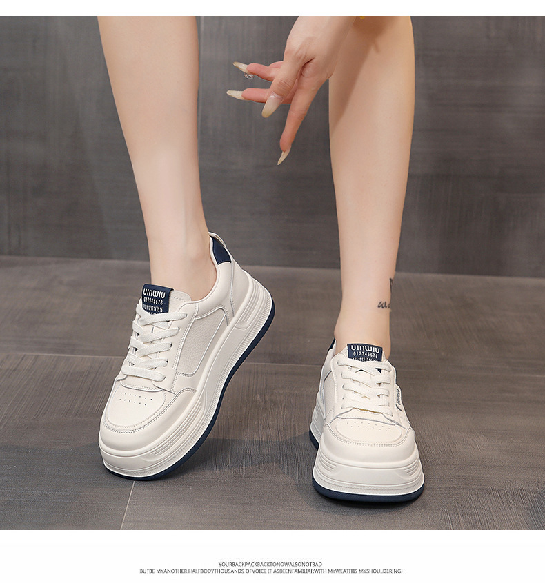 Top layer cowhide thick-soled white sneakers for women, 2025 new autumn shoes, versatile casual sports single shoes for women pic 16