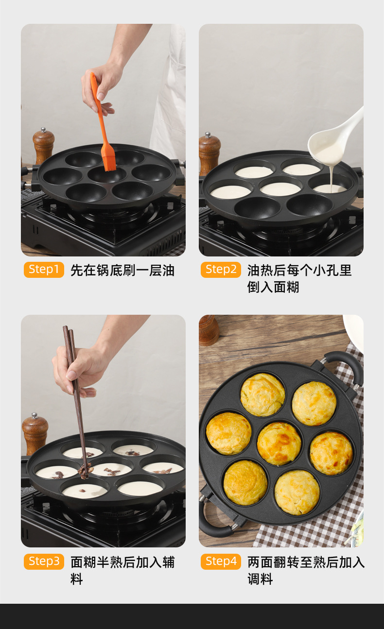 新款章鱼丸子煎蛋锅无涂层蛋饺锅家用不沾锅加深鸡蛋汉堡机铝模具详情4