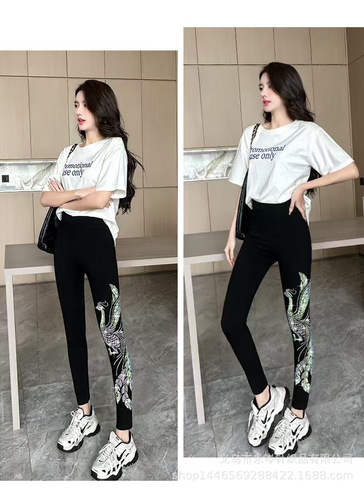 龙凤烫钻打底裤莫代尔高弹力裤高腰提臀运动健美裤铅笔裤秋冬加绒详情14